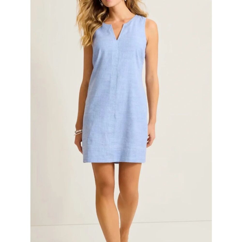 Tommy Bahama Palm-A-Dora Linen Blend Twill Split Neck Sheath Dress S NWT